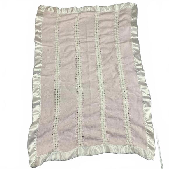 Other - Hand Woven Soft Pink Knit Baby Blanket with Satin Trim